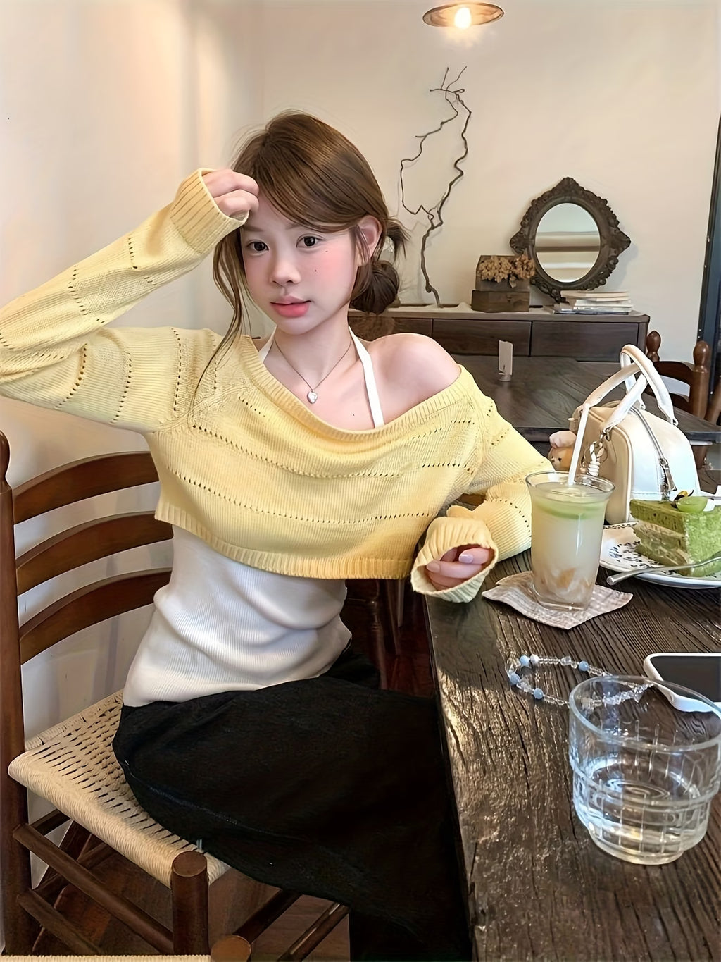Fashionable And Versatile Long-Sleeve Top with an Off-Shoulder Design That Gives a Youthful Look
