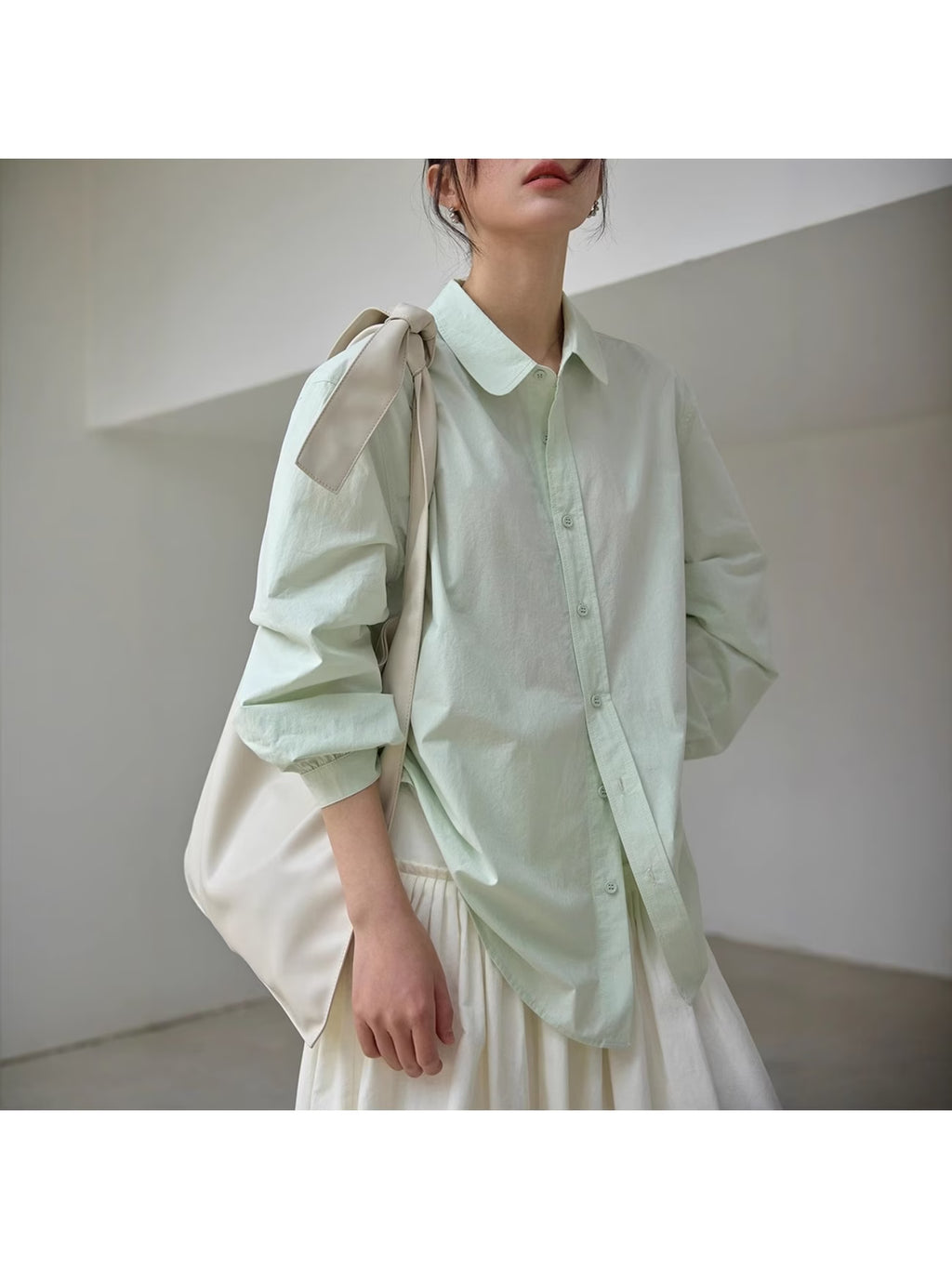 Spring Is Fresh! Simple Air Feeling Green Apple Green Hollow Lace-up Long-sleeved Sunscreen Shirt Women's Loose and Versatile Shirt