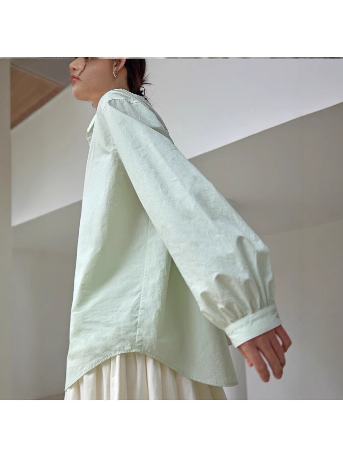 Spring Is Fresh! Simple Air Feeling Green Apple Green Hollow Lace-up Long-sleeved Sunscreen Shirt Women's Loose and Versatile Shirt