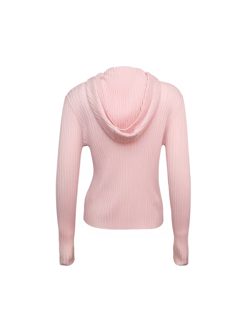 Relaxed Chic Women's Wool Hooded Sweater Zip Up Long Sleeve Slim Fit Metallic Lurex Zipper Accent Smooth Lightweight Breathable Fabric Versatile Top for Casual Wear & Weekend Outfits