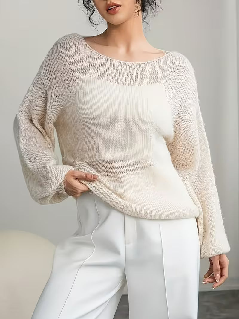 Lightweight Long-Sleeve Pullover Sweater for Women in Solid Colors, Featuring a Loose Fit And Scoop Neck, Perfect for Autumn
