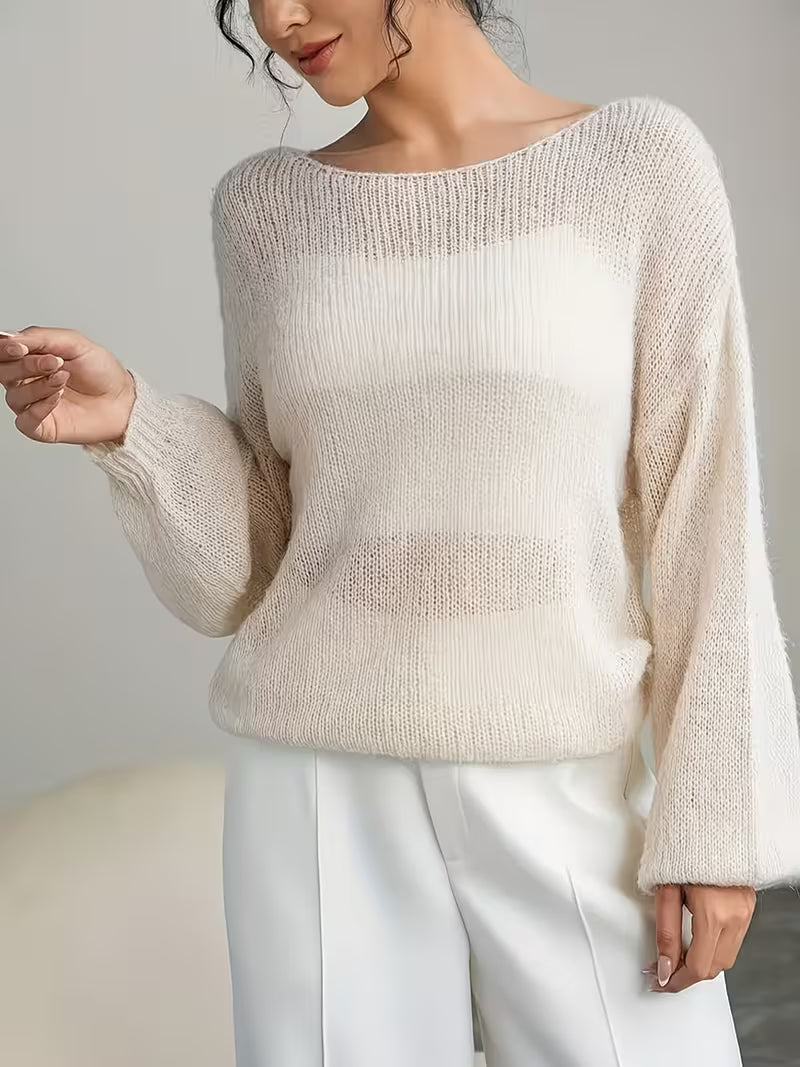 Lightweight Long-Sleeve Pullover Sweater for Women in Solid Colors, Featuring a Loose Fit And Scoop Neck, Perfect for Autumn