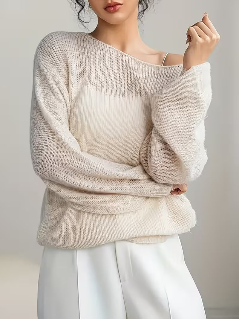 Lightweight Long-Sleeve Pullover Sweater for Women in Solid Colors, Featuring a Loose Fit And Scoop Neck, Perfect for Autumn