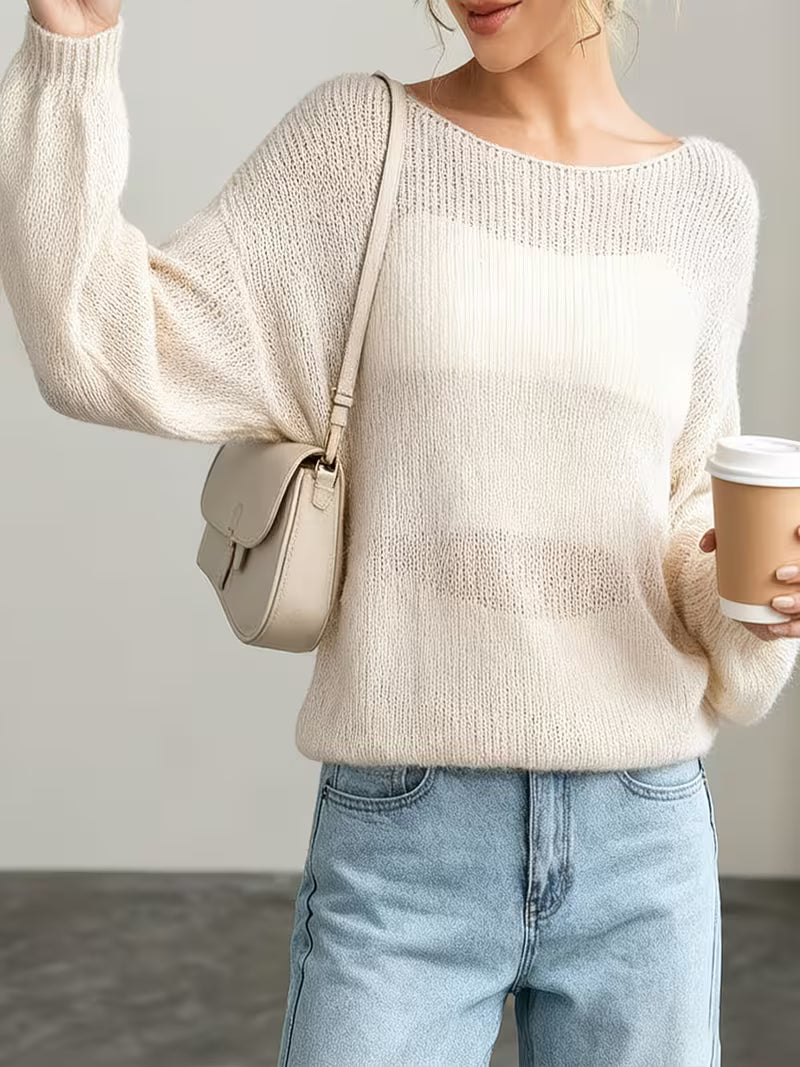 Lightweight Long-Sleeve Pullover Sweater for Women in Solid Colors, Featuring a Loose Fit And Scoop Neck, Perfect for Autumn