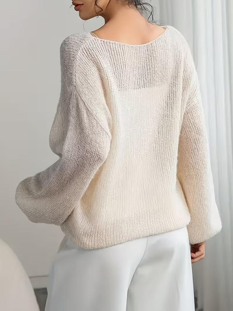 Lightweight Long-Sleeve Pullover Sweater for Women in Solid Colors, Featuring a Loose Fit And Scoop Neck, Perfect for Autumn