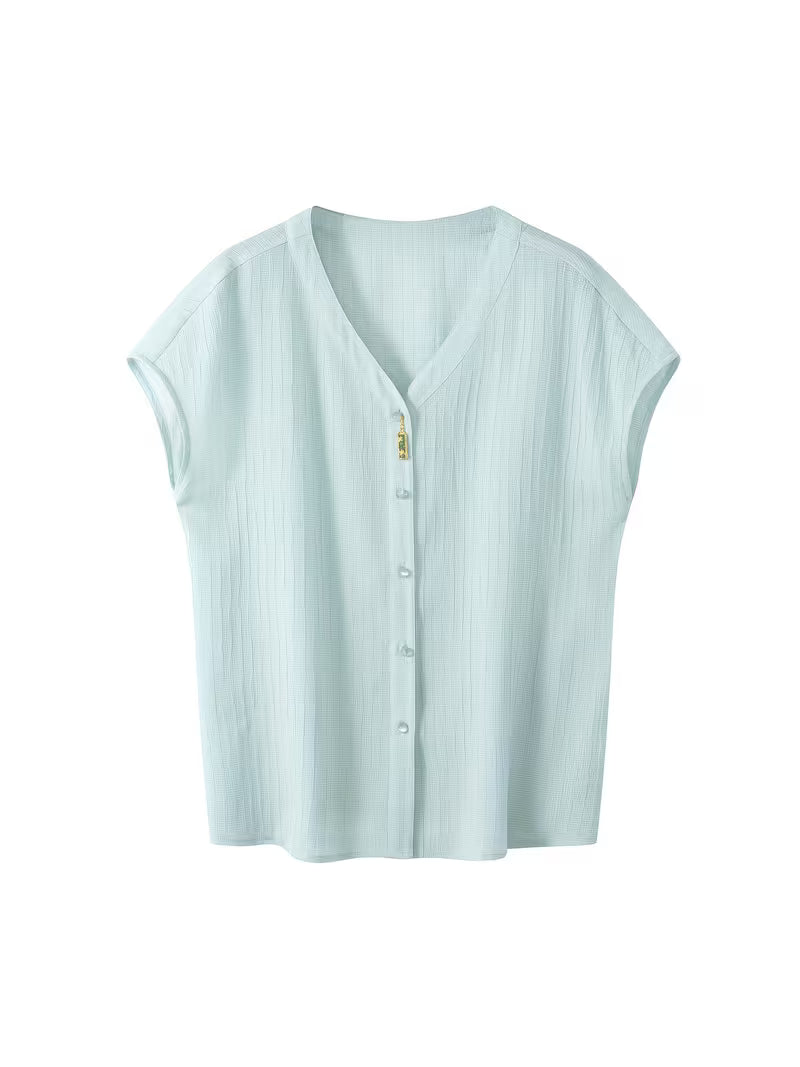 1pc Women'S Spring Summer New Style Shirt V-Neck Short Sleeve Blouse New Chinese Style Premium Texture Top Casual Commute Spring Summer Women'S Clothing Women'S Shirt