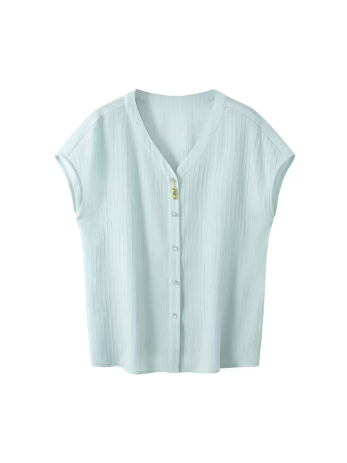 1pc Women'S Spring Summer New Style Shirt V-Neck Short Sleeve Blouse New Chinese Style Premium Texture Top Casual Commute Spring Summer Women'S Clothing Women'S Shirt