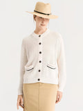 Premium 100% Linen Knitwear, Soft Textured Open Front Cardigan for Women, Long Sleeve Lightweight Jacket with Contrast Buttons, Versatile Casual Chic