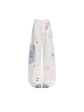 Women's White Wide Leg Pants High Waist Apple& Star Embroidery Gingham Patchwork Baggy Trousers Cute Y2K Casual Streetwear Pants