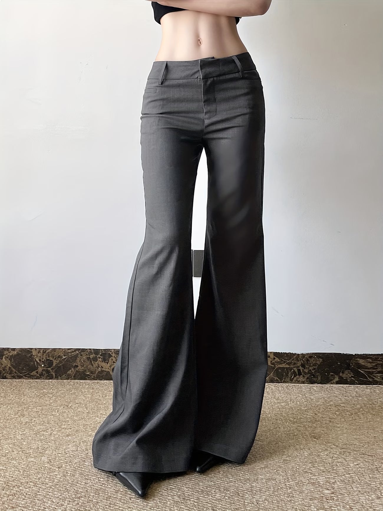 Scacto Women'S Multi-Season Solid Color Low Rise Flare Dress Pants| Slim Fit Tailoring with Slight Flare Leg| Stretch Comfort for Daily Commute Casual Outings| Edgy Cute Style