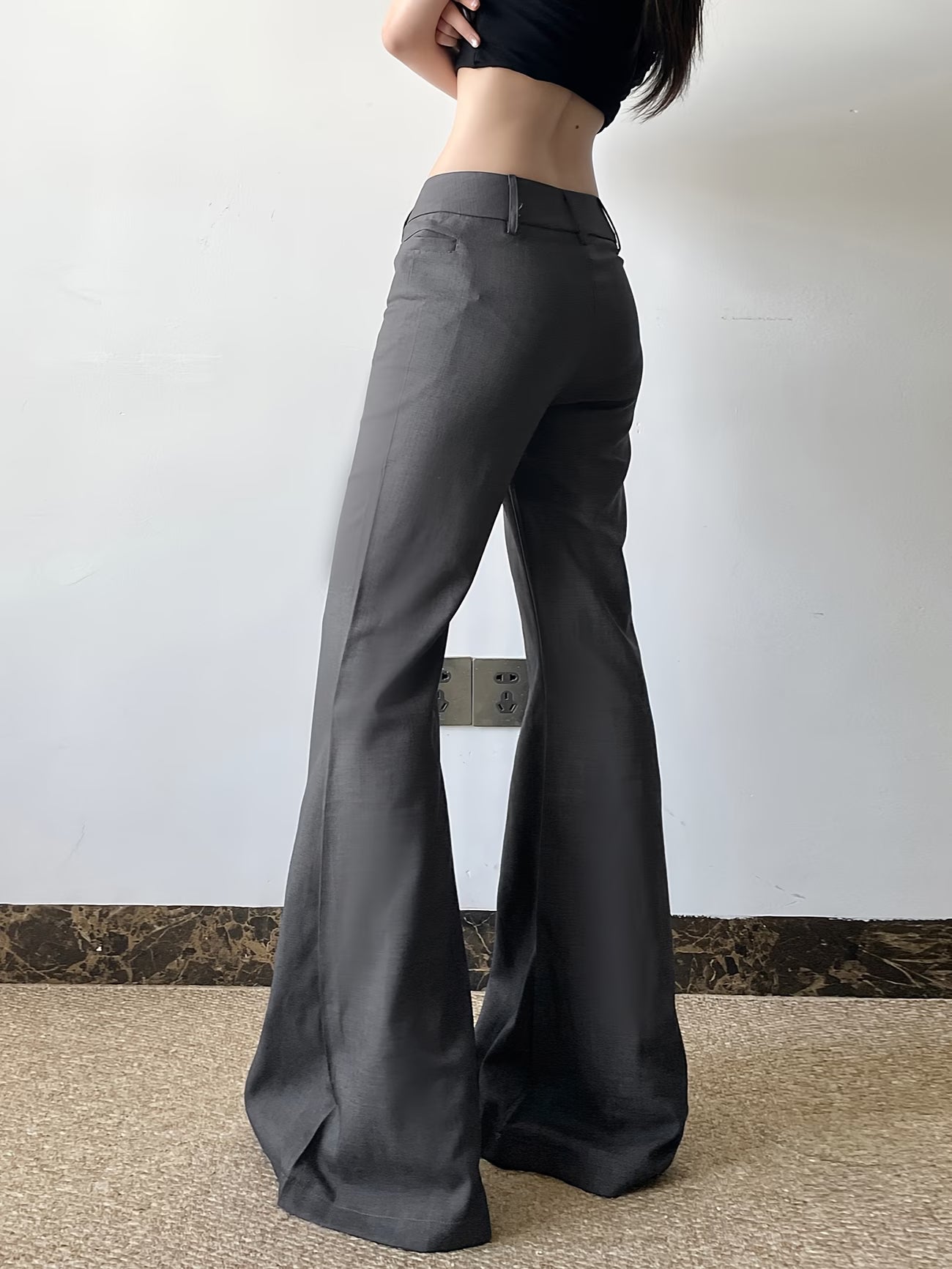 Scacto Women'S Multi-Season Solid Color Low Rise Flare Dress Pants| Slim Fit Tailoring with Slight Flare Leg| Stretch Comfort for Daily Commute Casual Outings| Edgy Cute Style