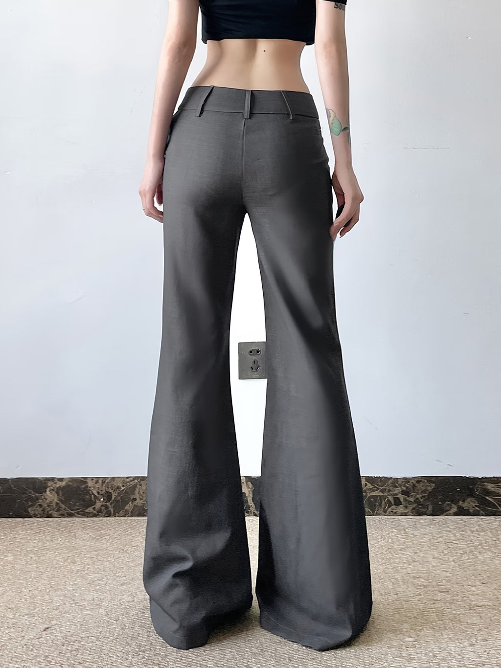 Scacto Women'S Multi-Season Solid Color Low Rise Flare Dress Pants| Slim Fit Tailoring with Slight Flare Leg| Stretch Comfort for Daily Commute Casual Outings| Edgy Cute Style
