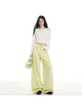 American-style High-Waisted Curved-Leg Jeans for Women | Casual, All-Season, Non-Stretch Fabric, Solid Color, Washed Detail
