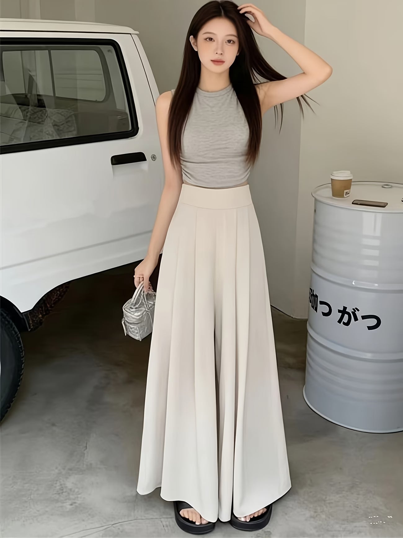 Wide Leg Skirt Pants for Women's Spring and Summer New Fashion A-line Pants with High Waist, and Sagging Feeling, Casual and Versatile Straight Tube Yamamoto Skirt Pants