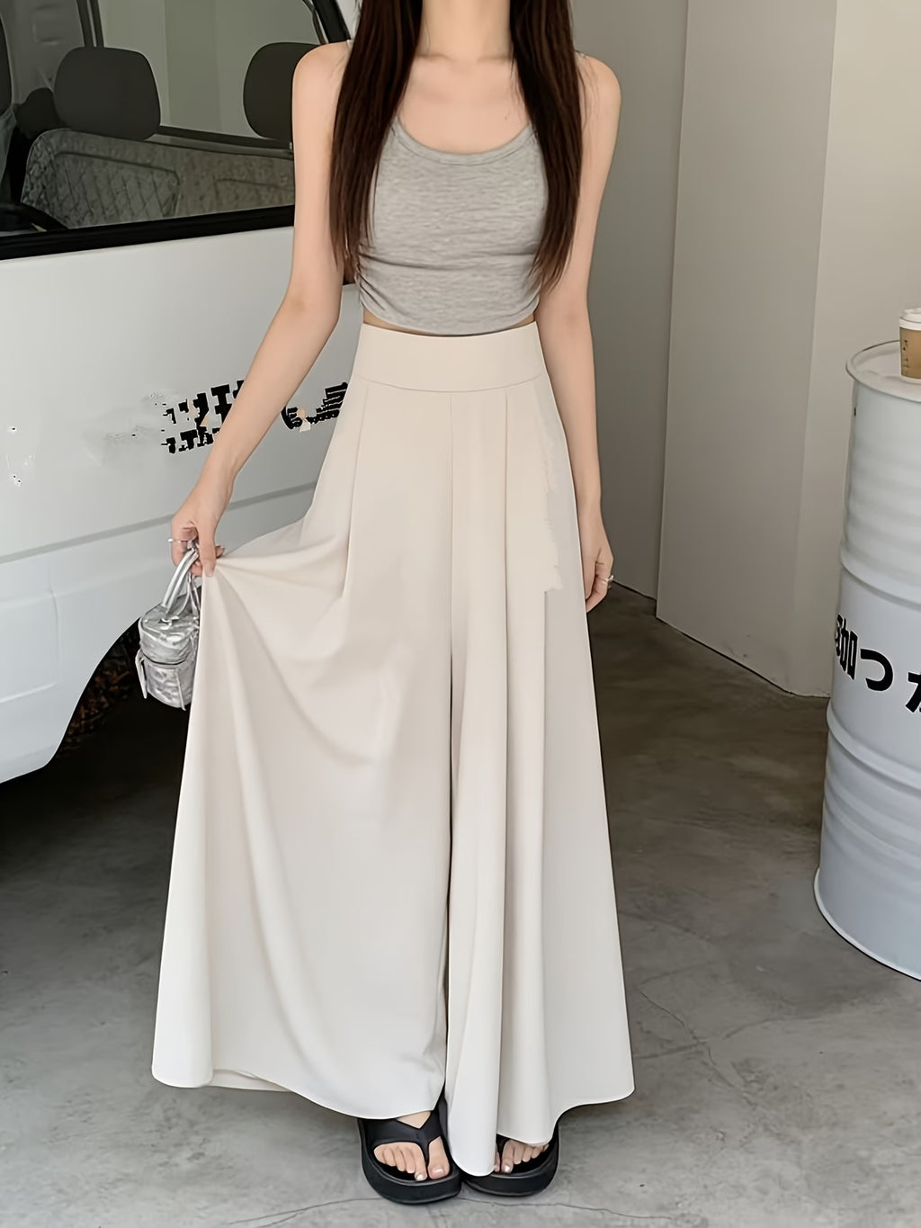 Wide Leg Skirt Pants for Women's Spring and Summer New Fashion A-line Pants with High Waist, and Sagging Feeling, Casual and Versatile Straight Tube Yamamoto Skirt Pants