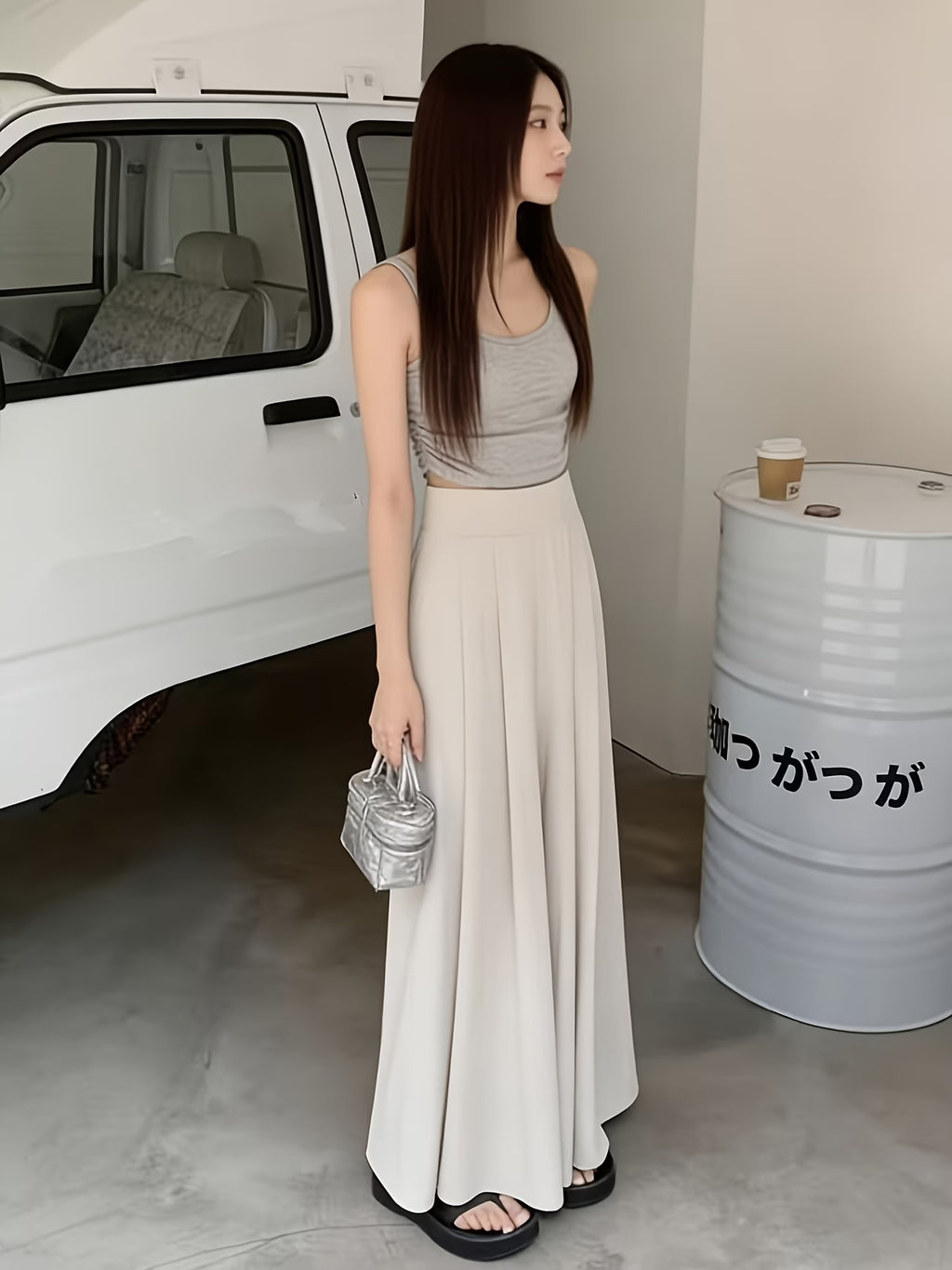 Wide Leg Skirt Pants for Women's Spring and Summer New Fashion A-line Pants with High Waist, and Sagging Feeling, Casual and Versatile Straight Tube Yamamoto Skirt Pants