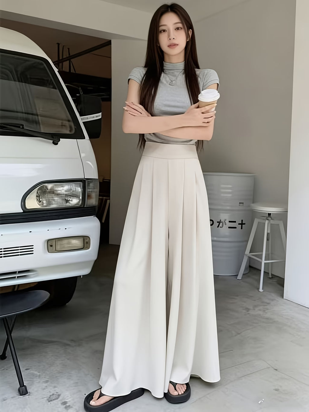 Wide Leg Skirt Pants for Women's Spring and Summer New Fashion A-line Pants with High Waist, and Sagging Feeling, Casual and Versatile Straight Tube Yamamoto Skirt Pants