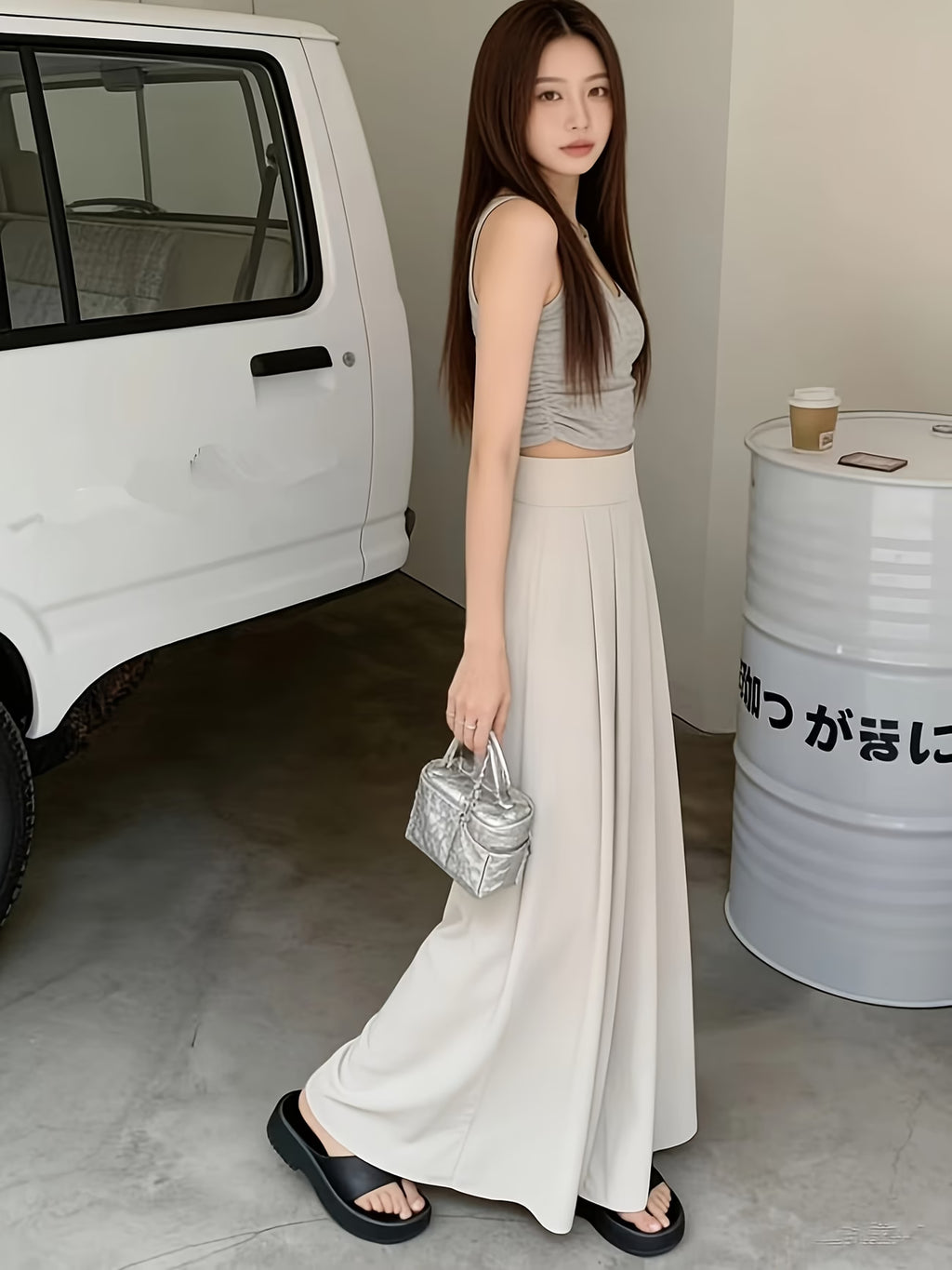 Wide Leg Skirt Pants for Women's Spring and Summer New Fashion A-line Pants with High Waist, and Sagging Feeling, Casual and Versatile Straight Tube Yamamoto Skirt Pants