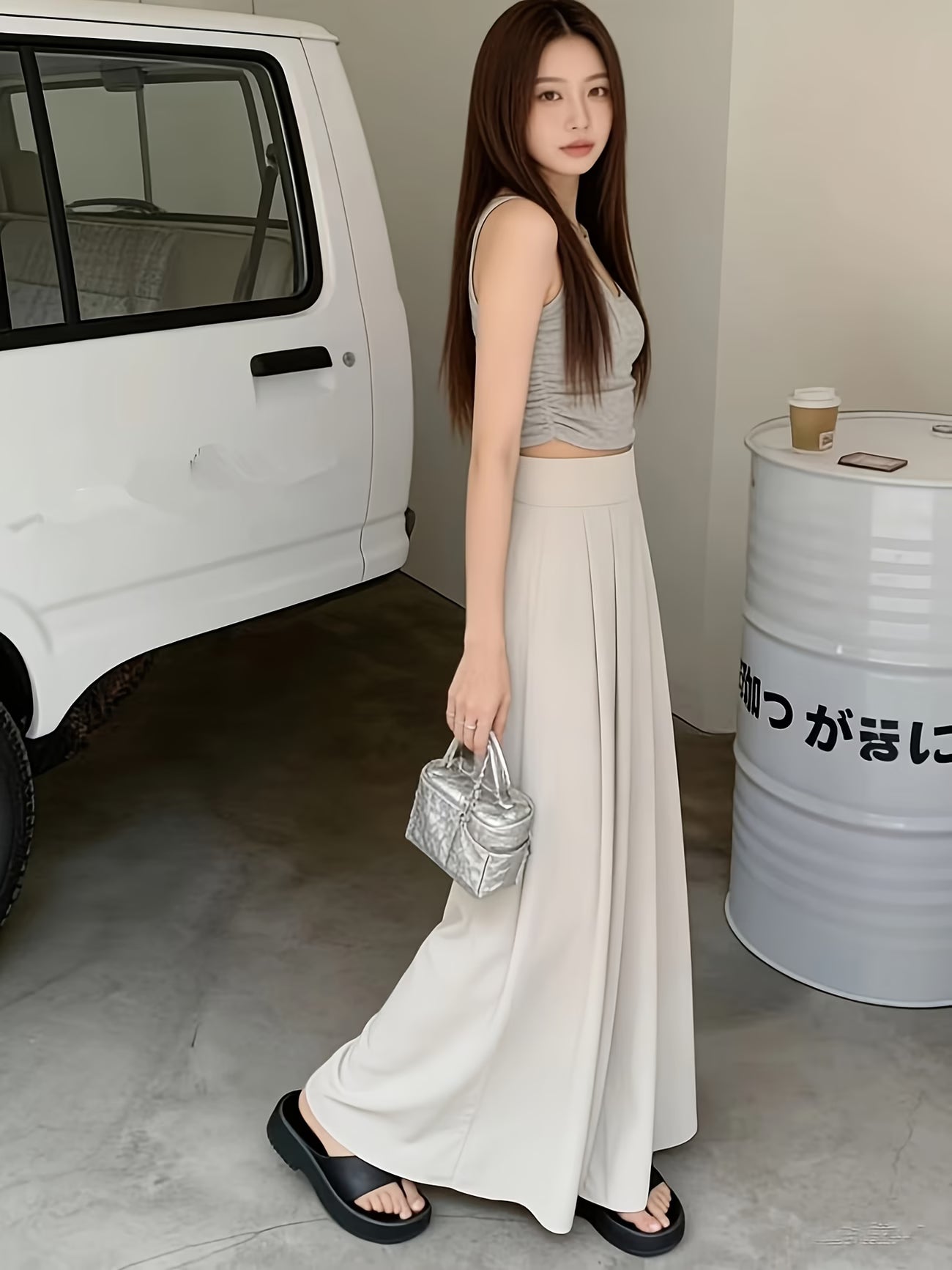 Wide Leg Skirt Pants for Women's Spring and Summer New Fashion A-line Pants with High Waist, and Sagging Feeling, Casual and Versatile Straight Tube Yamamoto Skirt Pants