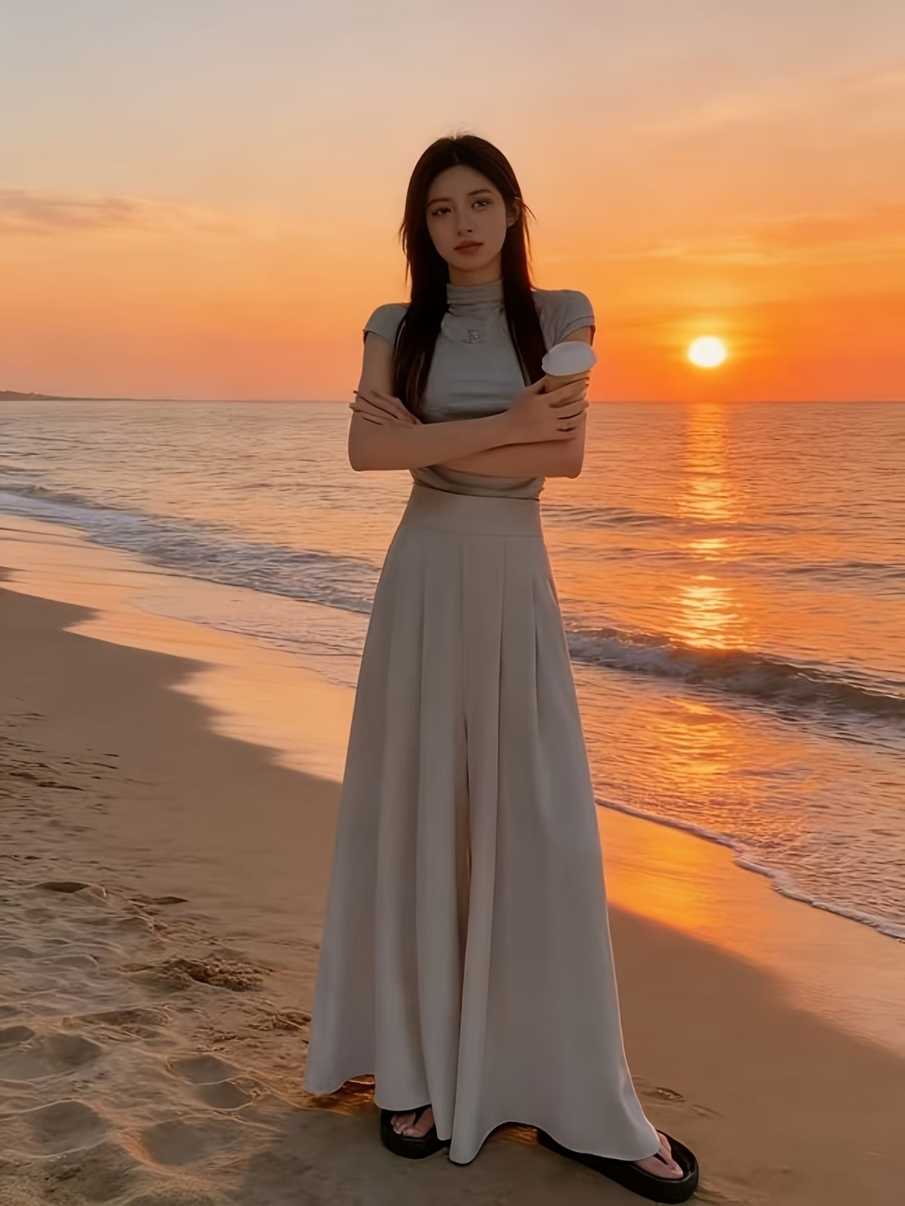 Wide Leg Skirt Pants for Women's Spring and Summer New Fashion A-line Pants with High Waist, and Sagging Feeling, Casual and Versatile Straight Tube Yamamoto Skirt Pants