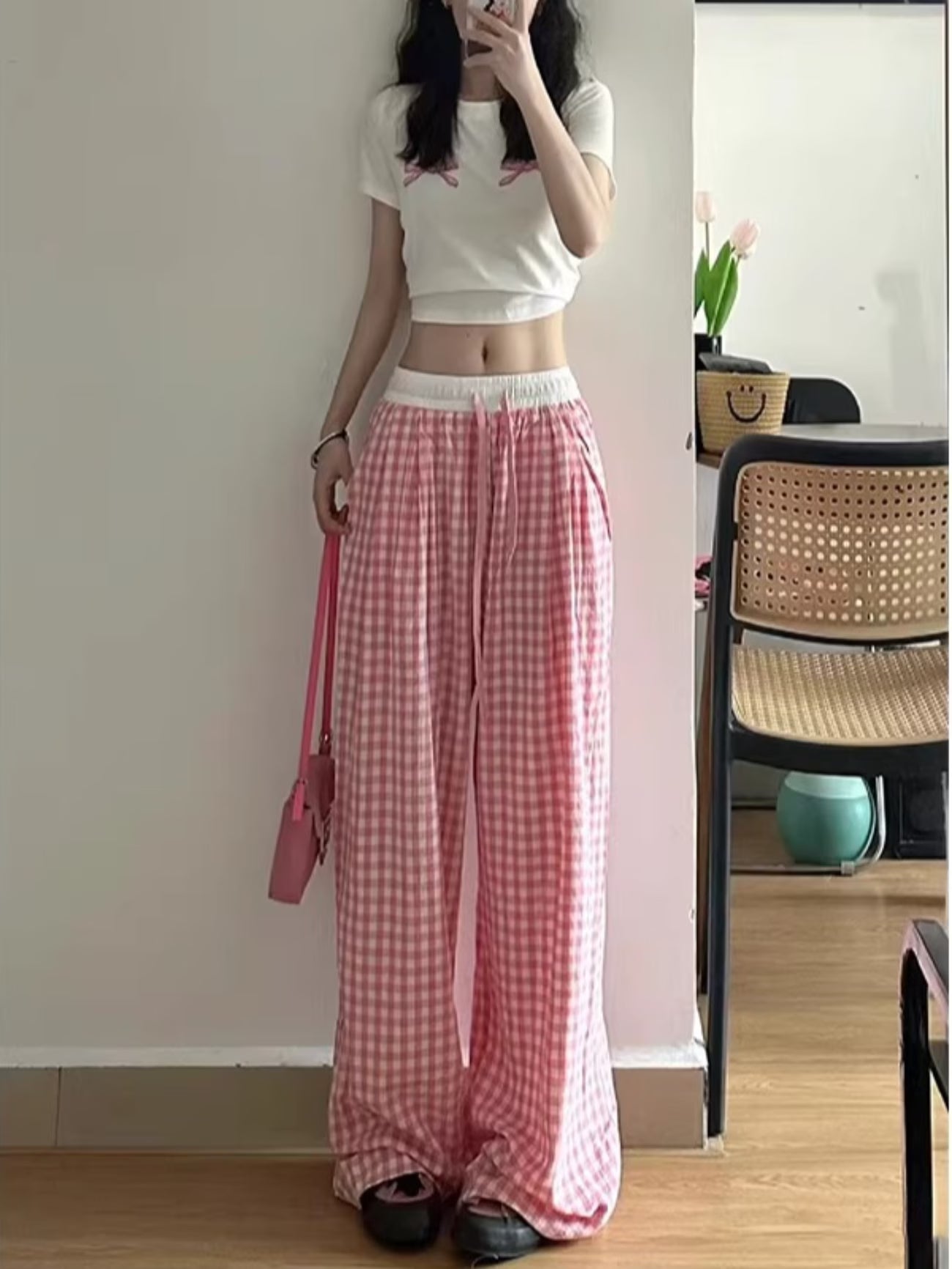 Women's Vintage Wide-Leg Pants - High-Waisted Loose Trousers with & Elastic-Free, Solid Color Casual/ Wear, Machine Washable - Trousers Suitable for Body Types