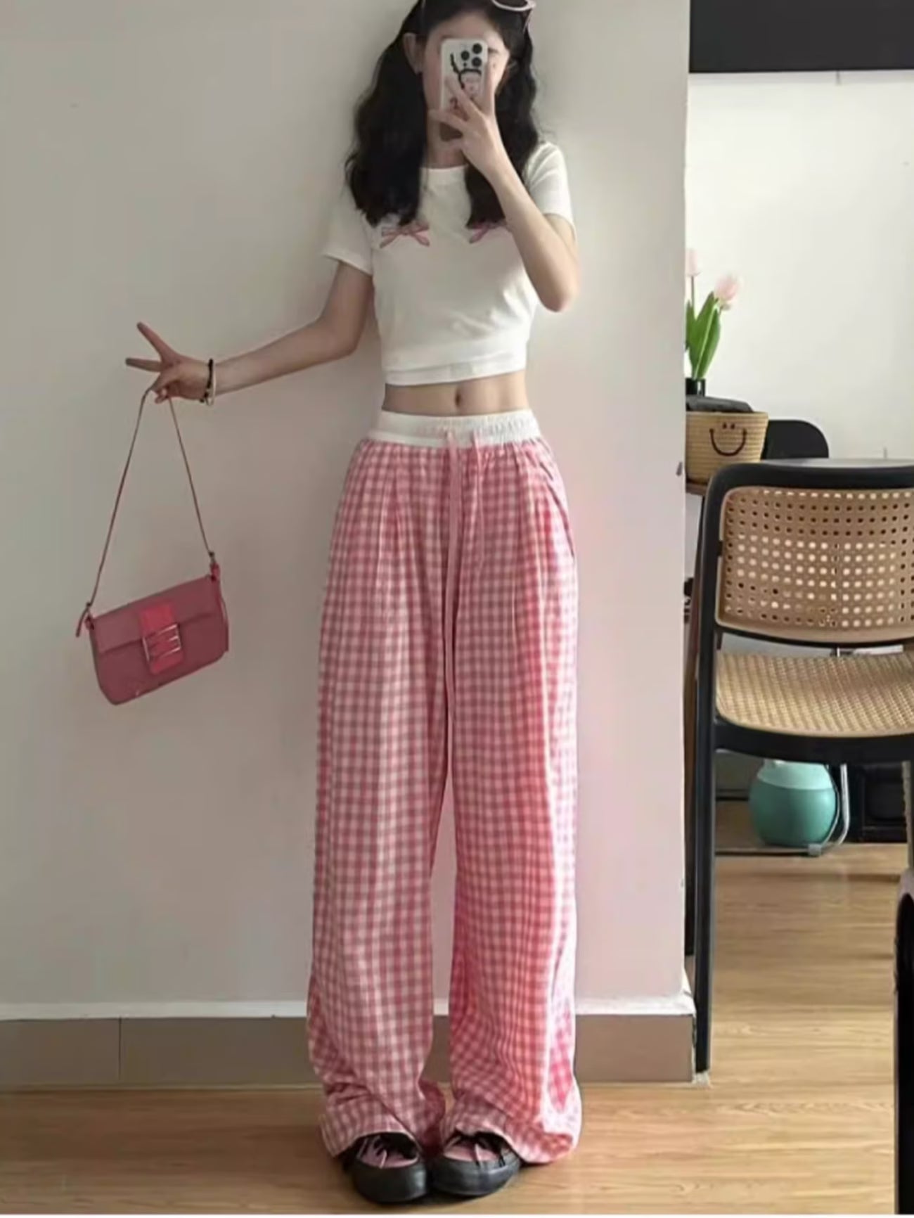 Women's Vintage Wide-Leg Pants - High-Waisted Loose Trousers with & Elastic-Free, Solid Color Casual/ Wear, Machine Washable - Trousers Suitable for Body Types
