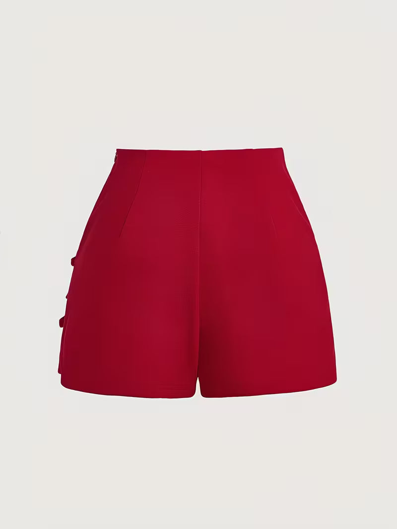 Women's Y2K High-Waisted Mini with Bow Accent - Short Short Party, Red/Deep Red Color, Machine Washable, All-Season Wear for Clubwear, Outfits & Everyday Style (No Needed)