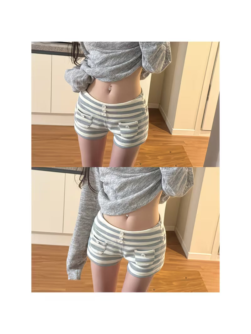 Women'S Striped Casual Shorts, Cute Button Detail Bodycon Summer Hot Pants