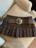 American Style Women'S Hot Pleated Skirt, Coffee Leopard Print Design, Pure Desire Fashion, Comfortable And Long-Lasting, Ideal for Autumn Street Photography And Casual Events