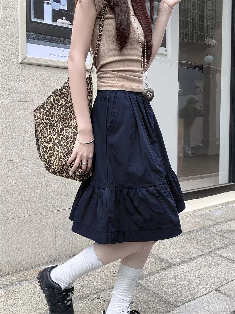 Vintage High-Waist Fashion New A-Line Skirt for Petite Women, Puffy Skirt, Casual Elastic Waist Pencil Skirt