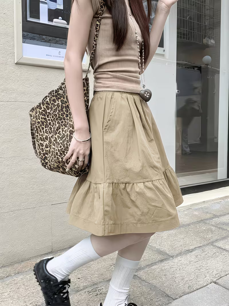 Vintage High-Waist Fashion New A-Line Skirt for Petite Women, Puffy Skirt, Casual Elastic Waist Pencil Skirt