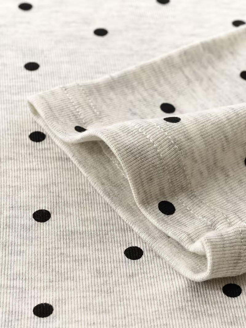 Playful Polka-dot Round-neck Ruffle-sleeve T-shirt, Ballet-style Casual Sweet Top