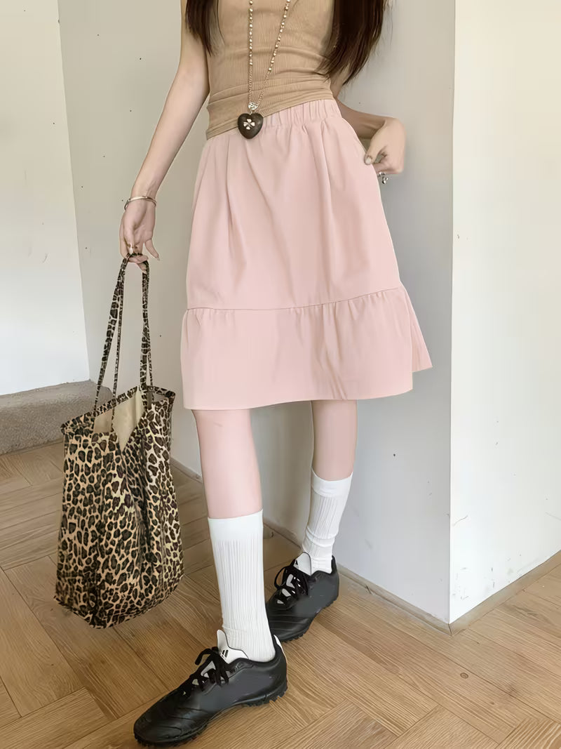Vintage High-Waist Fashion New A-Line Skirt for Petite Women, Puffy Skirt, Casual Elastic Waist Pencil Skirt