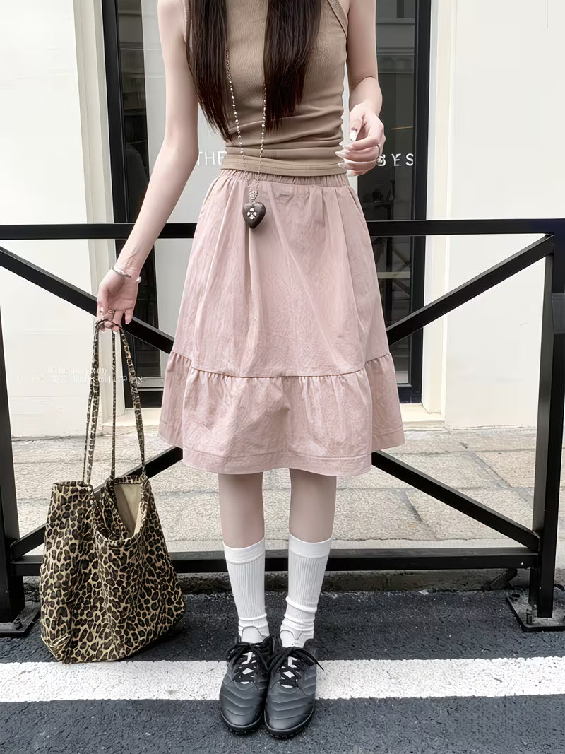 Vintage High-Waist Fashion New A-Line Skirt for Petite Women, Puffy Skirt, Casual Elastic Waist Pencil Skirt