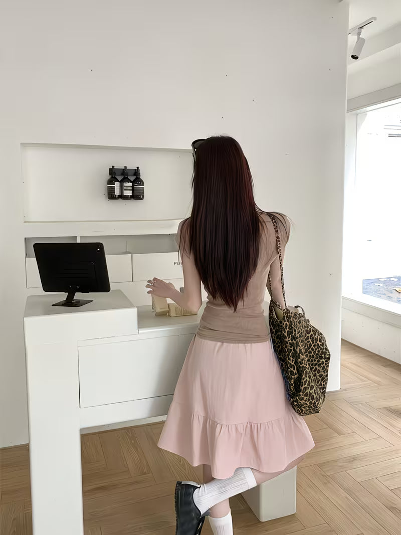 Vintage High-Waist Fashion New A-Line Skirt for Petite Women, Puffy Skirt, Casual Elastic Waist Pencil Skirt