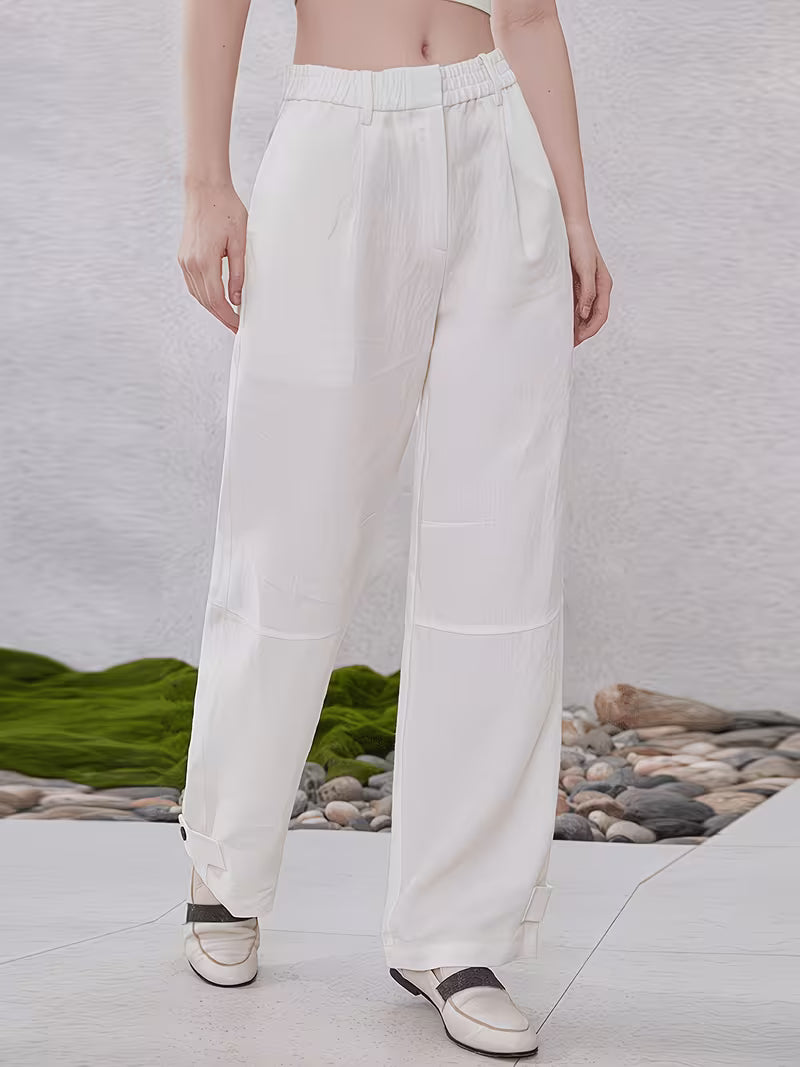 Premium 100% Linen Wide Leg Pants Women's Elegant Luxury Summer High Waist Trousers