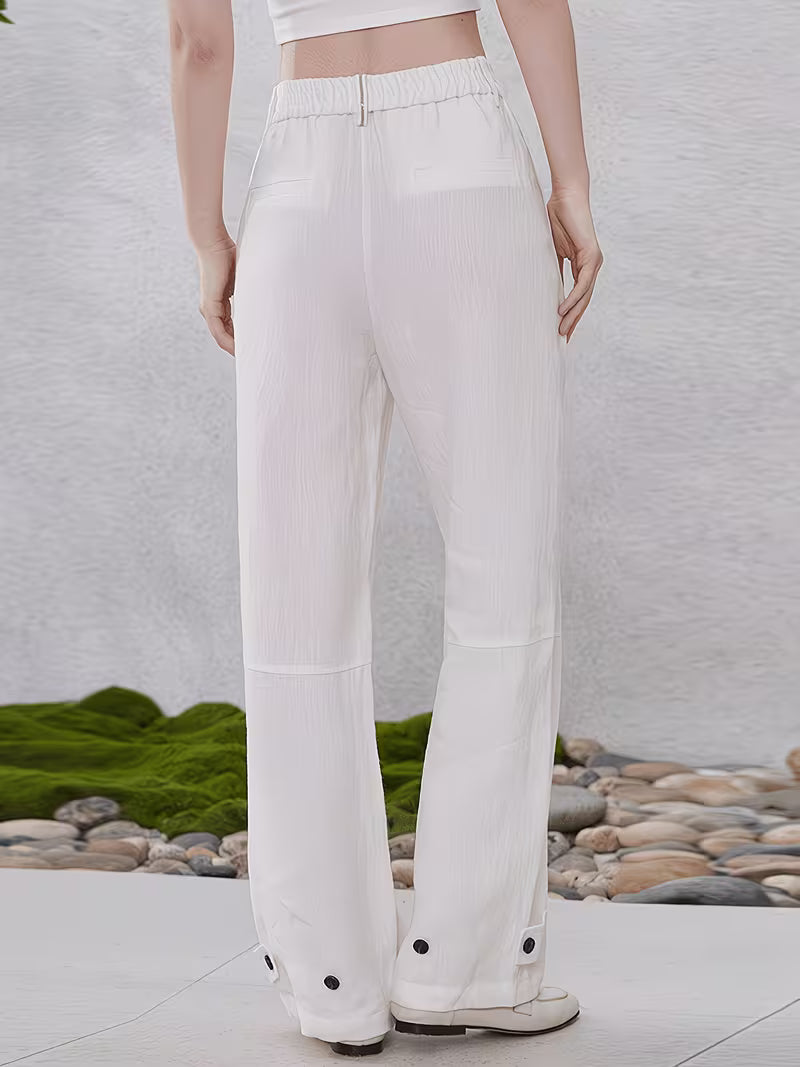 Premium 100% Linen Wide Leg Pants Women's Elegant Luxury Summer High Waist Trousers