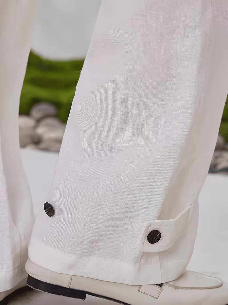Premium 100% Linen Wide Leg Pants Women's Elegant Luxury Summer High Waist Trousers