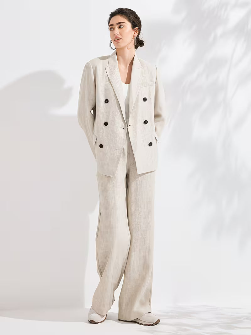 Women'S Luxury Linen Wide-Leg Trousers, 95% Linen with 100% Lining, Italian Inspired Relaxed Fit Pants, Lightweight Breathable Fabric for Casual Business & Office Style