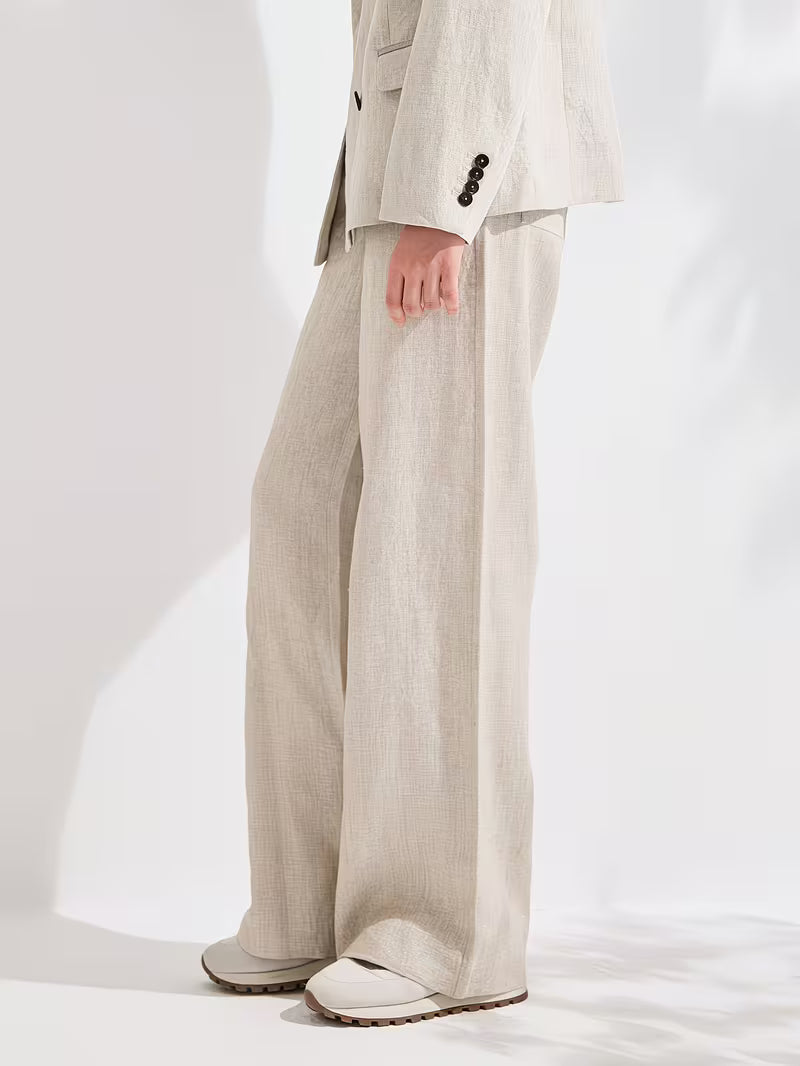 Women'S Luxury Linen Wide-Leg Trousers, 95% Linen with 100% Lining, Italian Inspired Relaxed Fit Pants, Lightweight Breathable Fabric for Casual Business & Office Style