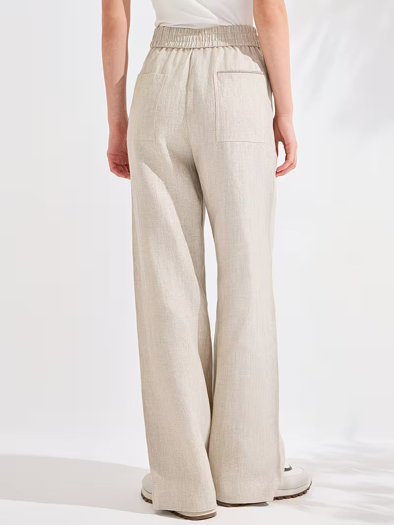 Women'S Luxury Linen Wide-Leg Trousers, 95% Linen with 100% Lining, Italian Inspired Relaxed Fit Pants, Lightweight Breathable Fabric for Casual Business & Office Style