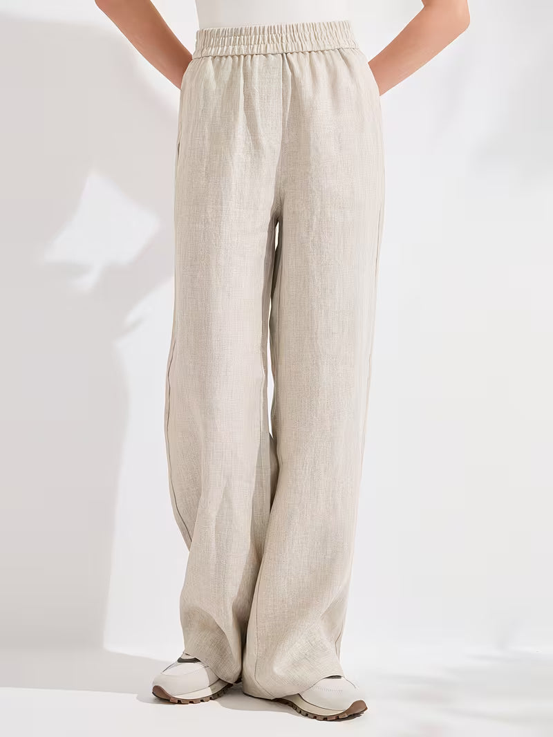 Women'S Luxury Linen Wide-Leg Trousers, 95% Linen with 100% Lining, Italian Inspired Relaxed Fit Pants, Lightweight Breathable Fabric for Casual Business & Office Style