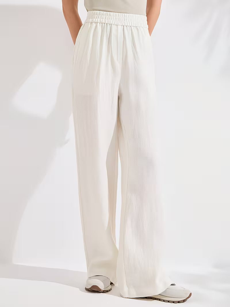 Women'S Luxury Linen Wide-Leg Trousers, 95% Linen with 100% Lining, Italian Inspired Relaxed Fit Pants, Lightweight Breathable Fabric for Casual Business & Office Style