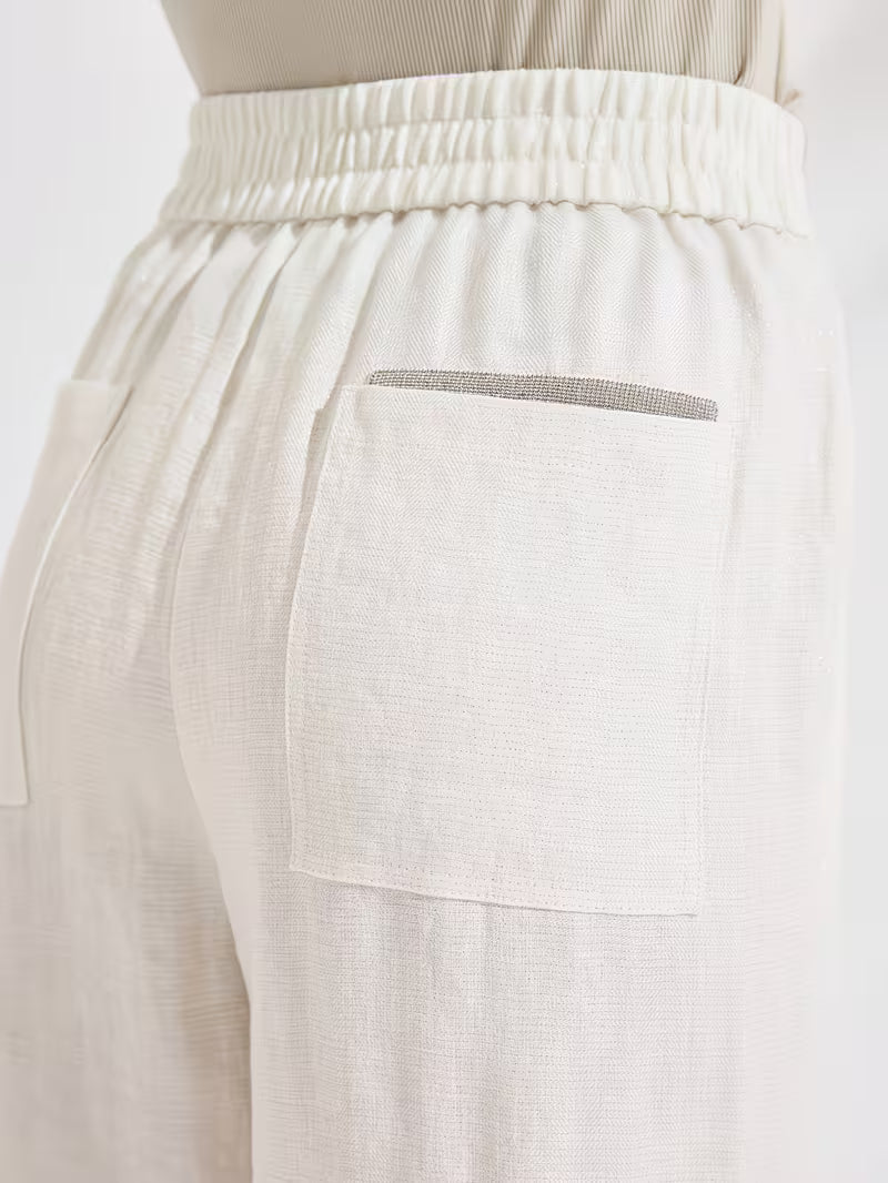 Women'S Luxury Linen Wide-Leg Trousers, 95% Linen with 100% Lining, Italian Inspired Relaxed Fit Pants, Lightweight Breathable Fabric for Casual Business & Office Style
