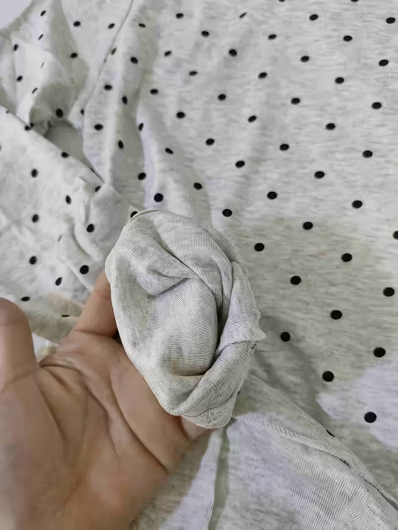 Playful Polka-dot Round-neck Ruffle-sleeve T-shirt, Ballet-style Casual Sweet Top
