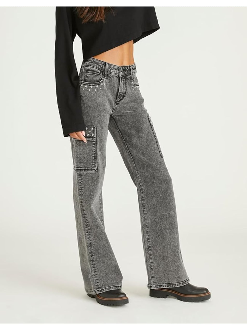 High-Waisted Wide-Leg Jeans - -Adorned Belt Loop & Button Closure, Straight-Leg Workwear Pants, -Wash/Dark-Wash (No-Stretch), All-Season Trousers for Casual & Formal Outfits