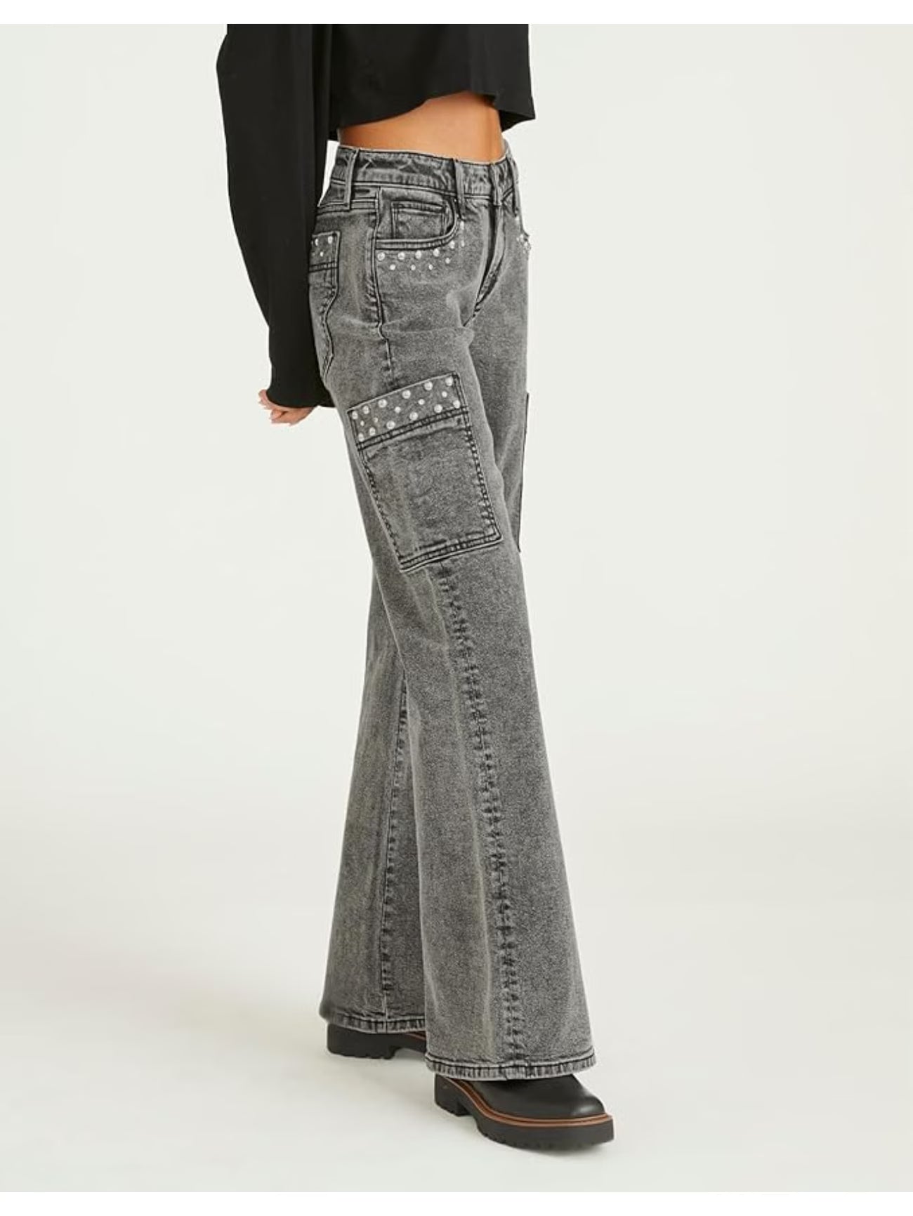 High-Waisted Wide-Leg Jeans - -Adorned Belt Loop & Button Closure, Straight-Leg Workwear Pants, -Wash/Dark-Wash (No-Stretch), All-Season Trousers for Casual & Formal Outfits