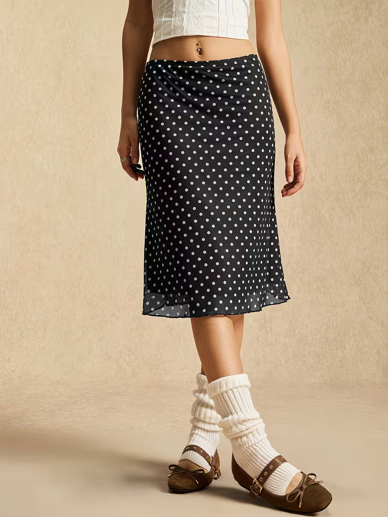Women'S Casual And Elegant Color-Blocking Mesh Polka Dot Skirt