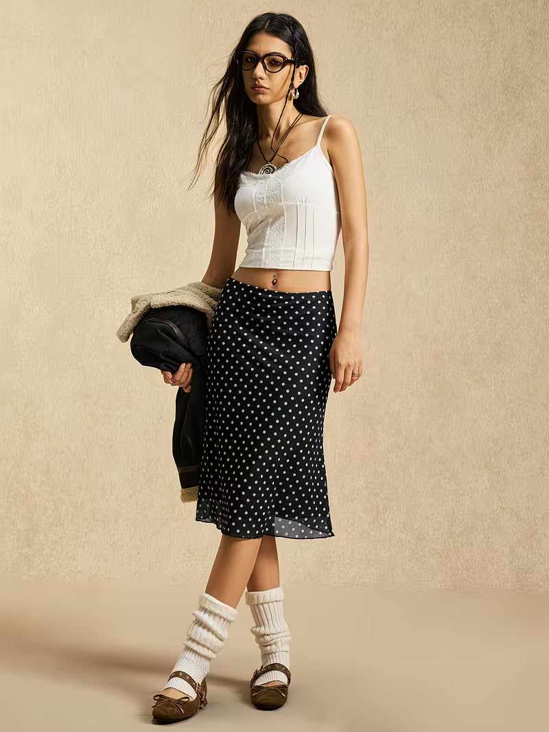 Women'S Casual And Elegant Color-Blocking Mesh Polka Dot Skirt