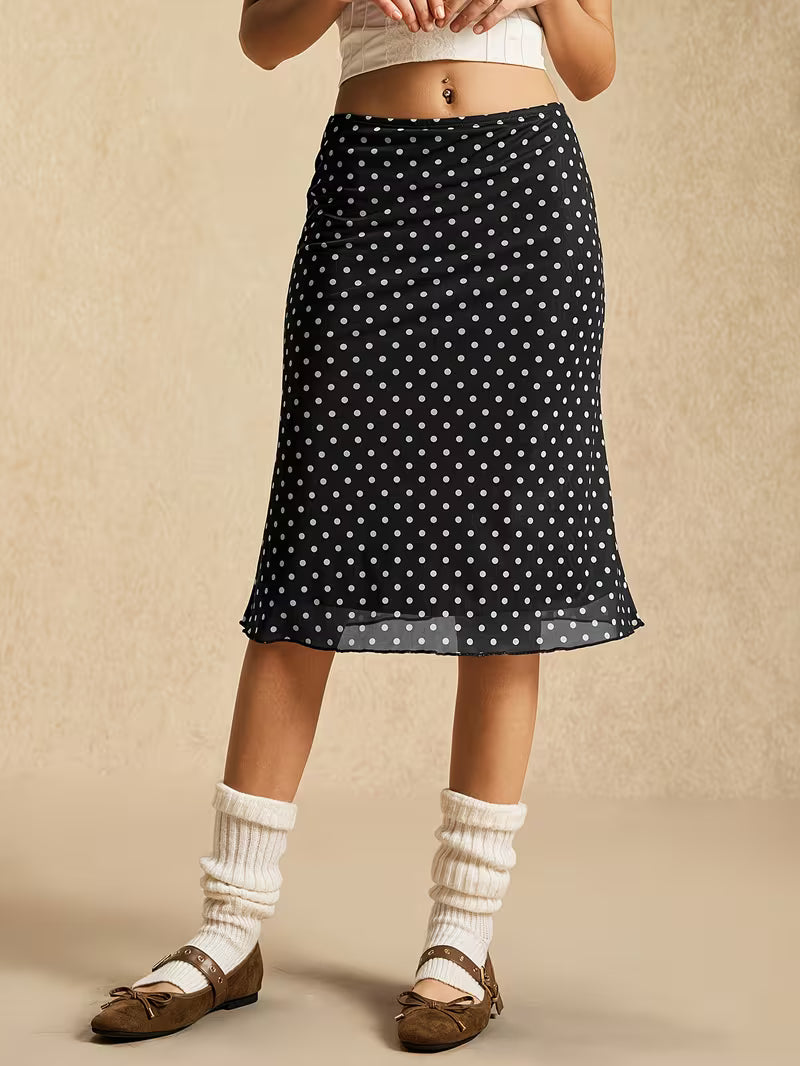 Women'S Casual And Elegant Color-Blocking Mesh Polka Dot Skirt